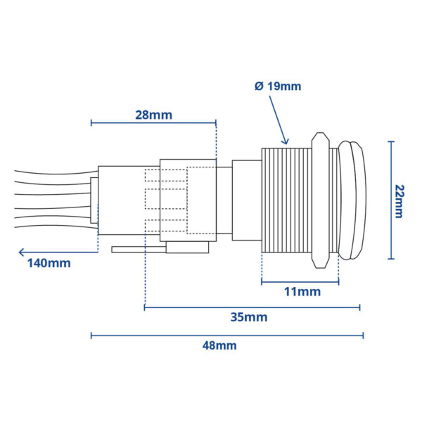Botão Náutico On-Off Inox LED Azul 19mm 12-24v - Imagem 2