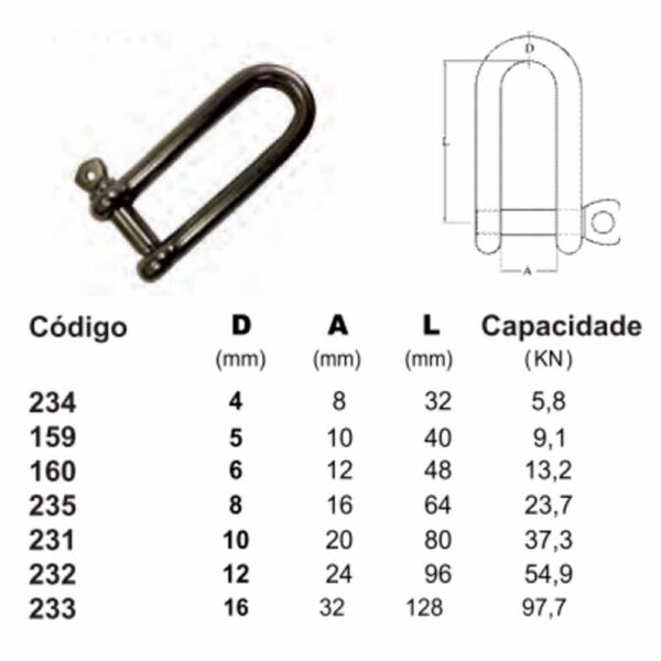 Manilha Reta Longa 6mm Inox - Imagem 4