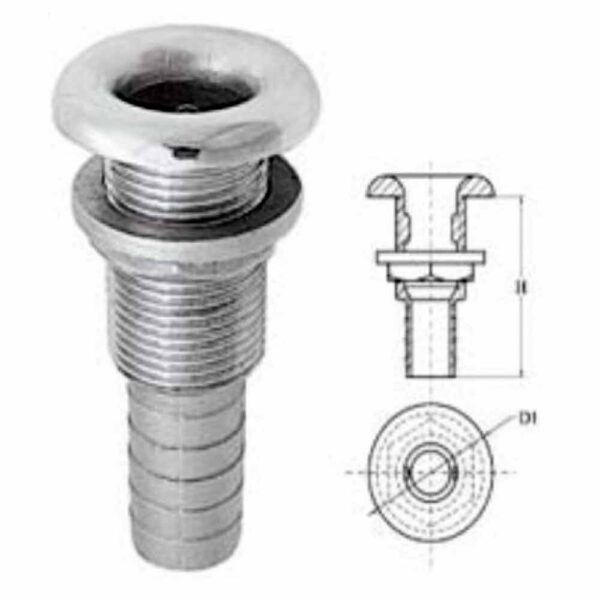 Saída De Água Náutica 3/4" Inox Para Mangueira - Imagem 3